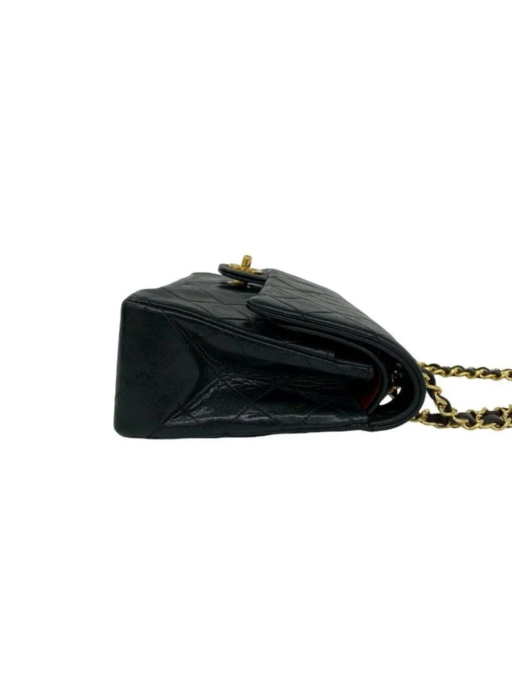 Chanel Quilted CC Logo Double Flap Lambskin Chain Shoulder Bag Black